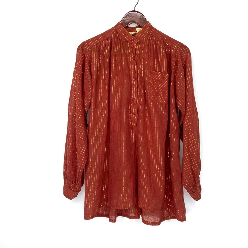 Club Prive Gold Metallic Pinstripe Burnt Orange Boho Blouse San Diego New York